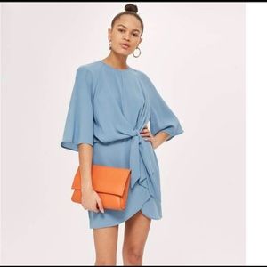 The Limited sky blue tie front midi short sleeve dress key hole neckline size 8